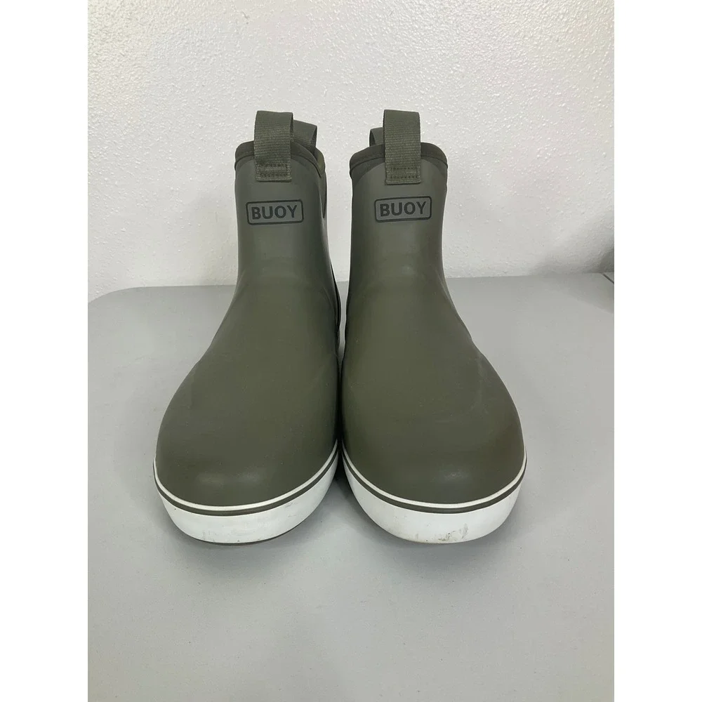 Buoy Mens Waterproof Rubber Deck Boots Olive Green Neoprene Collar Size 12